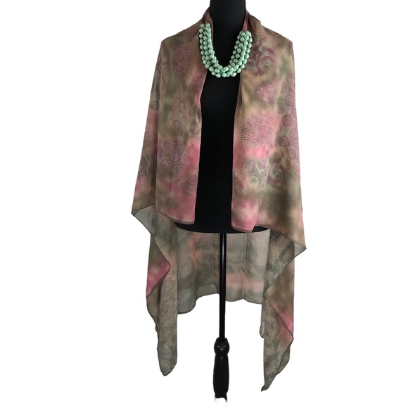 CURRUTI 1881 Paris Scarf Geometric Shape Mauve Green Sarong Silky Square 54x54 - Picture 5 of 14